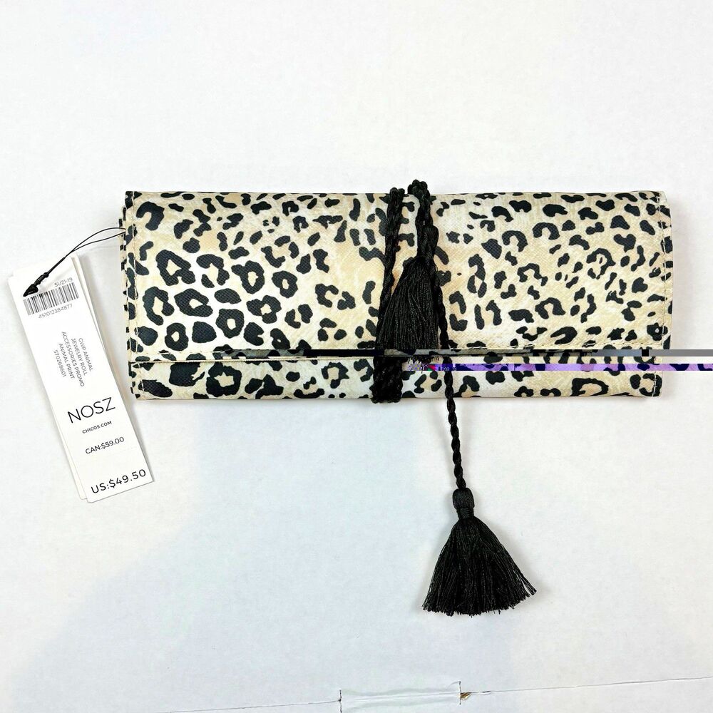 NWT $50 Chicos GWP Animal Jewelry Roll Leopard Print Purse Travel Case Organizer